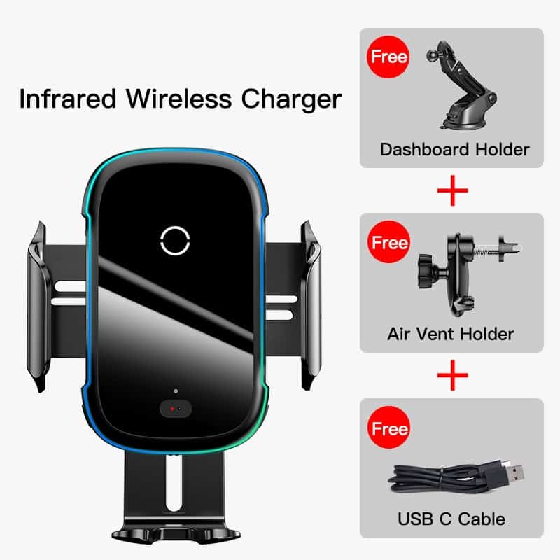 Samsung S20/S10 and More Nalwort Wireless Car Charger 15W Qi Fast Charge with Metal Frame Dashboard and Air Vent Phone holder Auto Clamping Wireless Car Charger Mount for iPhone SE 2020/11 Pro Max/11 