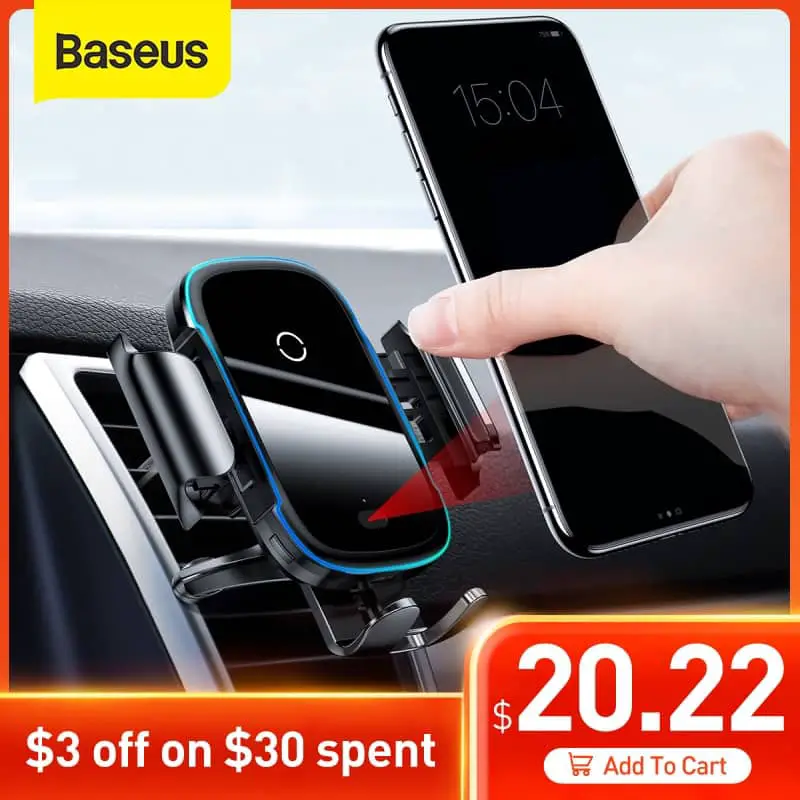 Baseus 15W QI Wireless Charger Car Mount for iPhone Samsung Car
